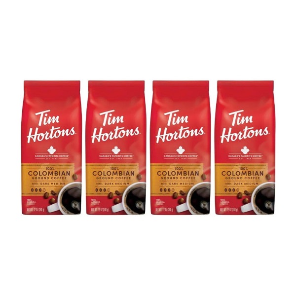 Tim Hortons ティムホートンズ4-SET100%コロンビア挽きコーヒーダークロースト12オンス