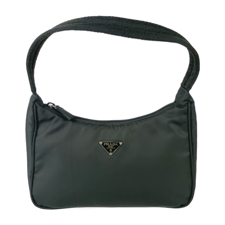 美品 PRADA プラダ ハンドバッグ TESSUTO SPORT MV515 ブラック ナイロン レディース ミニバッグ アクセサリーポーチ 三角ロゴプレート【本物保証】