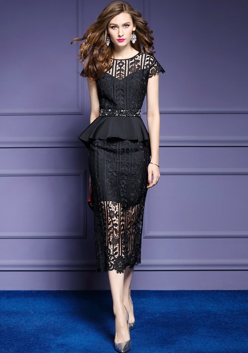 A1080.Uネック刺繍フレアワンピース 2019 春夏 sale 春夏 sale ドレス 半袖 フリル ビジュー エレガント お呼ばれ 結婚式 披露宴 パーティー 女子会 レストラン デート