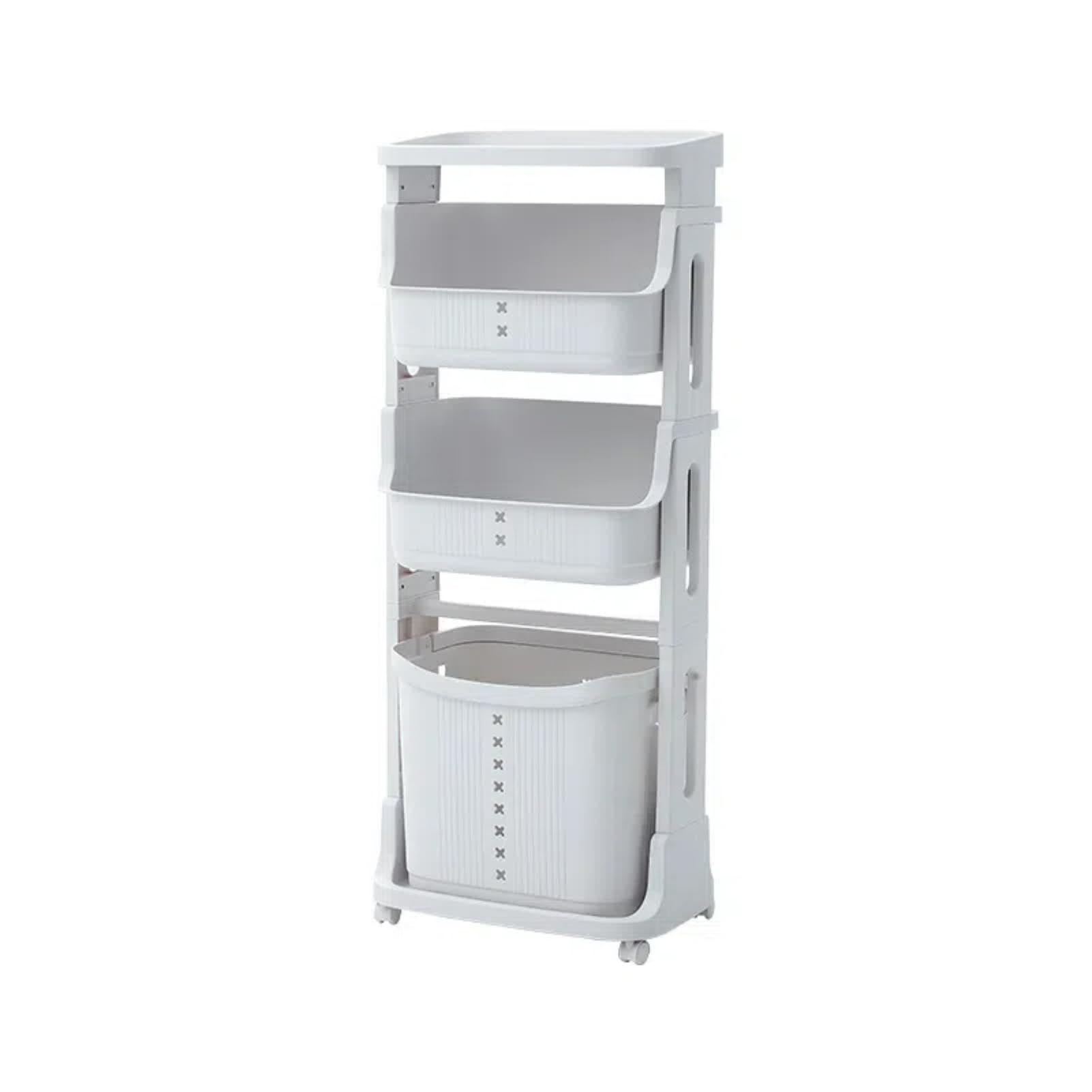 VARMHUS ランドリーバスケット ランドリー収納 4段 洗濯かご 収納ラック 脱衣所 大容量 スリム 簡単組み立て キッチン収納で活躍