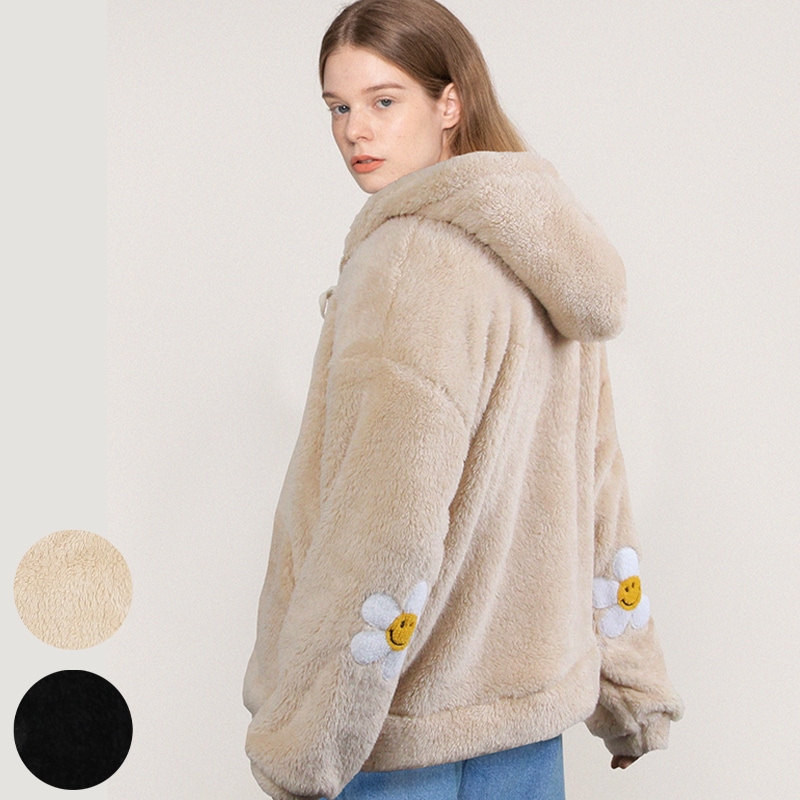 [UNISEX]Elbow Flower Dots Fleece Jacket_2color
