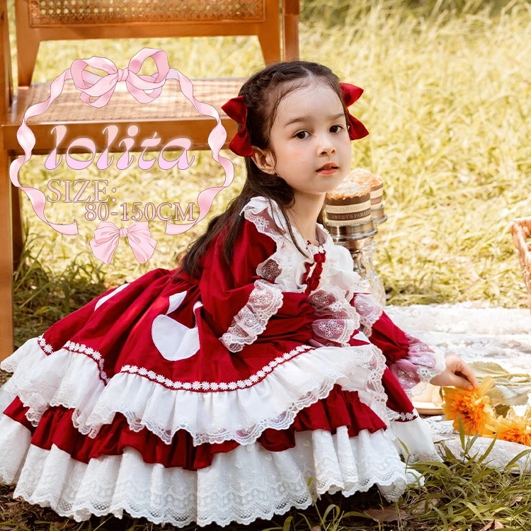 子供 レッド 長袖 ロリータ ドレス コスプレ お嬢様 可愛い 幼稚園 コスチューム ドレス 演出服 女の子 子供ドレス ワンピース メッシュフォーマル 発表会 舞台服 ハロウィン 衣装 コンサート
