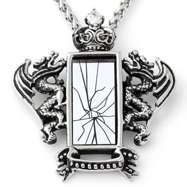 ドラゴンミラーペンダントトップ 割れた鏡 王冠 クラウン キング 竜 龍 ネックレス 男性 首飾り