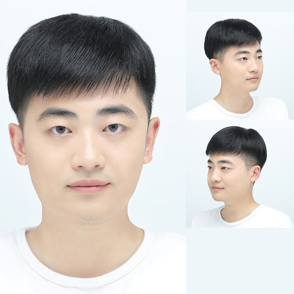男性の髪の交換ピースかつらカバーヘッド交換額ハゲ髪交換パッドヘアエクステンションフリップウィッグ本物の髪メンズヘアブロック