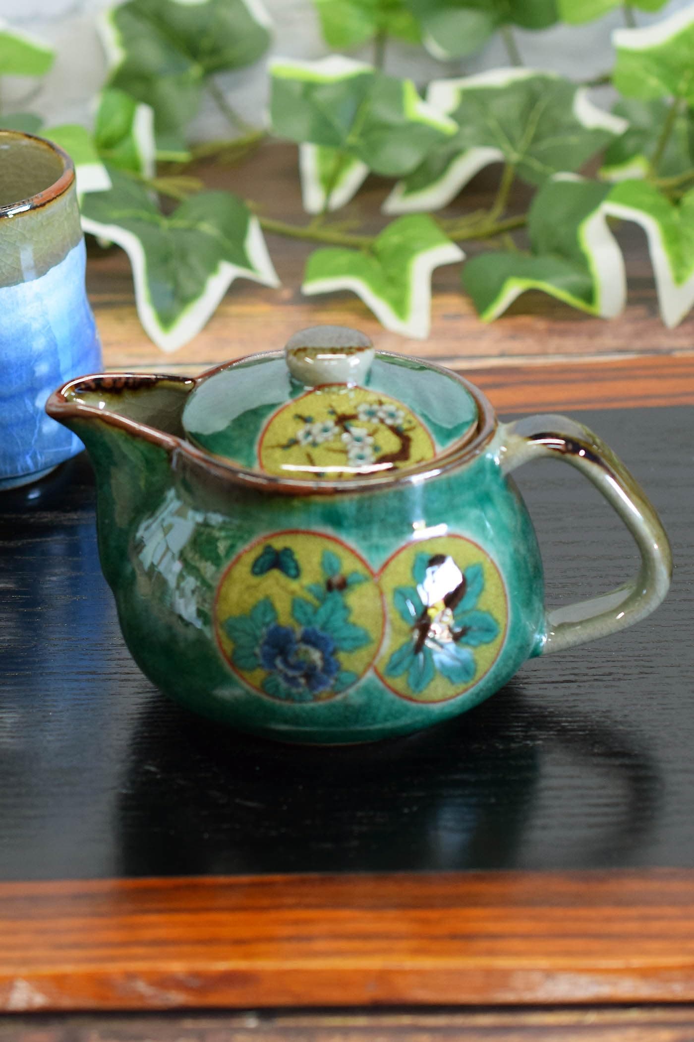 和座の蔵 おしゃれ 和食器 九谷焼 急須 ポット グリーン丸紋 茶こし網付 陶器 高級 ブランド 食器 日本製 誕生日プレゼント