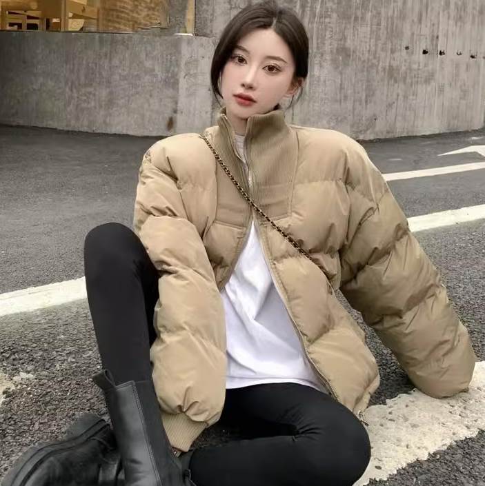 アウター レディース ダウンジャケット 長袖 ハイネック ストリート 前開き 切り替えデザイン ドッキング ダウン 厚手 かわいい 大人可愛い きれいめ シンプル カジュアル おしゃれ かっこいい こ