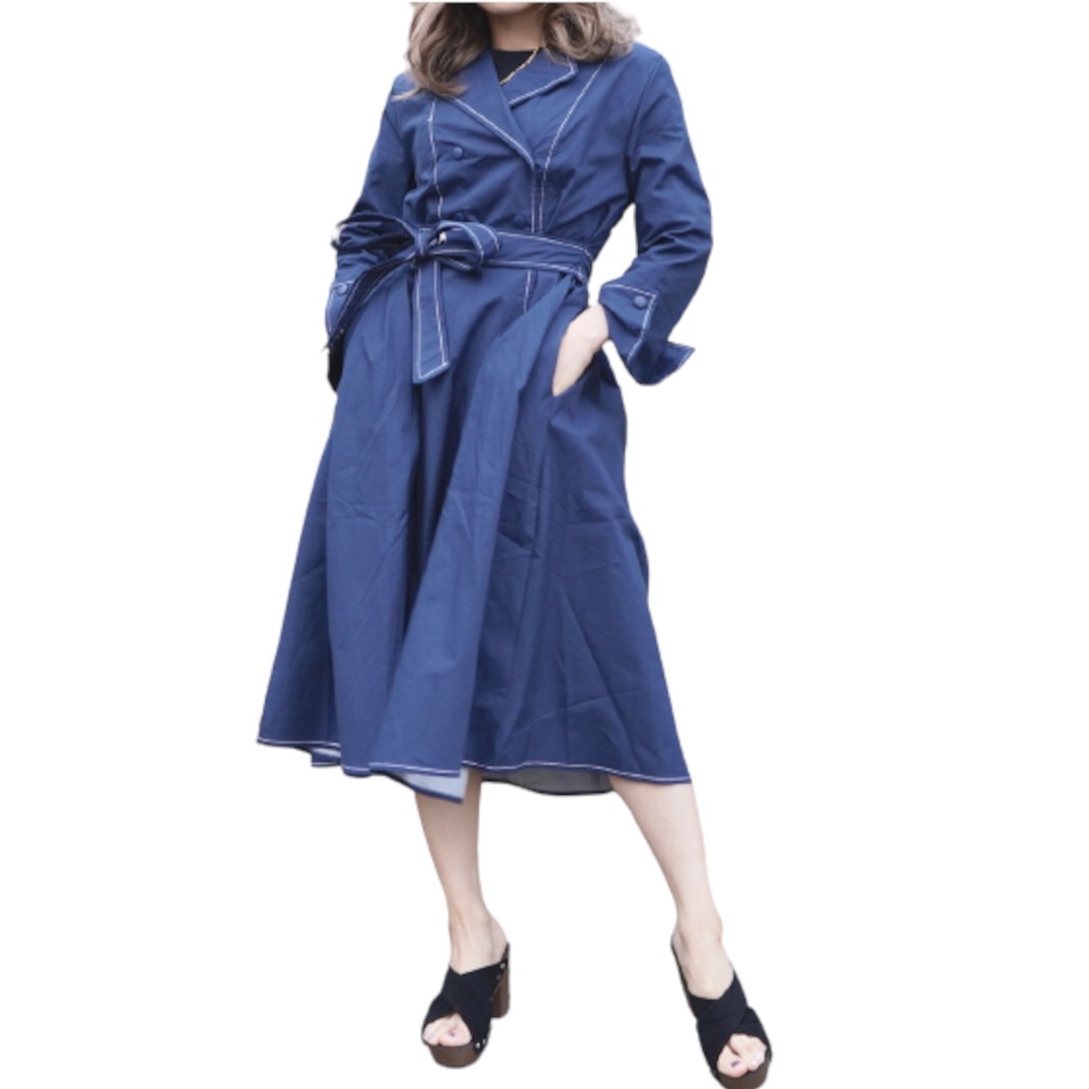 RIBBON DESIGN TRENCH COAT ONEPIECE (blue) A,D,G レディース アウター