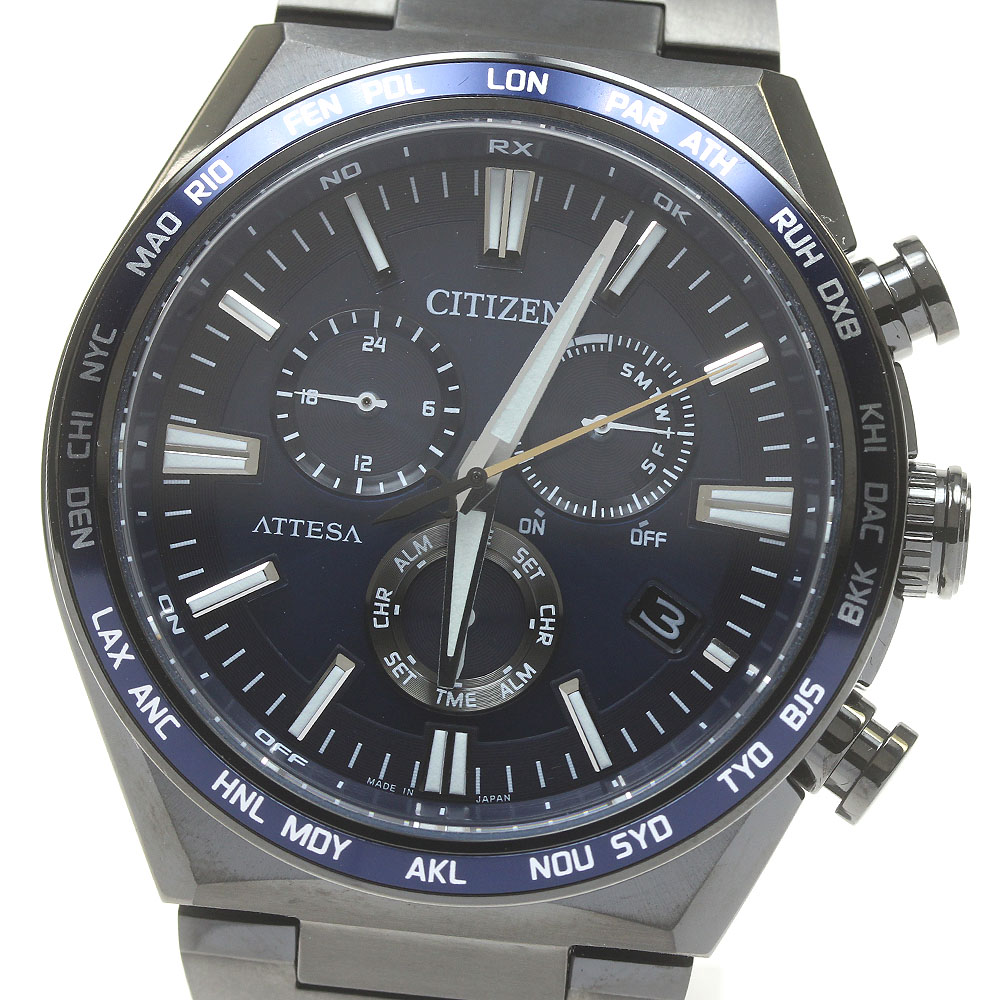 シチズン CITIZEN CB5967-66L アテッサ ブラックチタンシリーズ ソーラー電波 メンズ 極美品 箱・保証書付き_841515【中古】