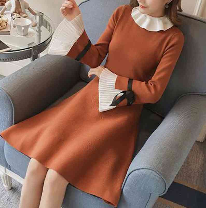 ワンピース レディース かわいい トップス アウトドア ネック 厚手 40代 体感 人気 しっかり 韓国 カジュアル Aライン 安い 大きいサイズ 長袖 スカート 大人 黒 春 前開き 冬 20代 ロ