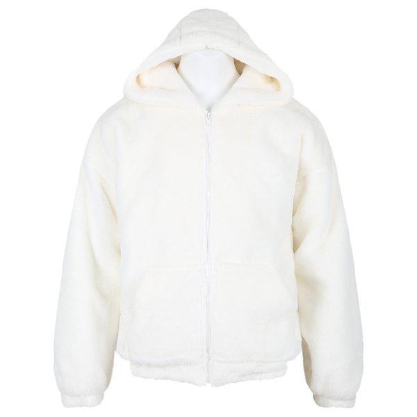 メンズ冬セミオーバーフィット極細糸フード付きジップアップジャンパーRB-JUW-Q055-アイボリー