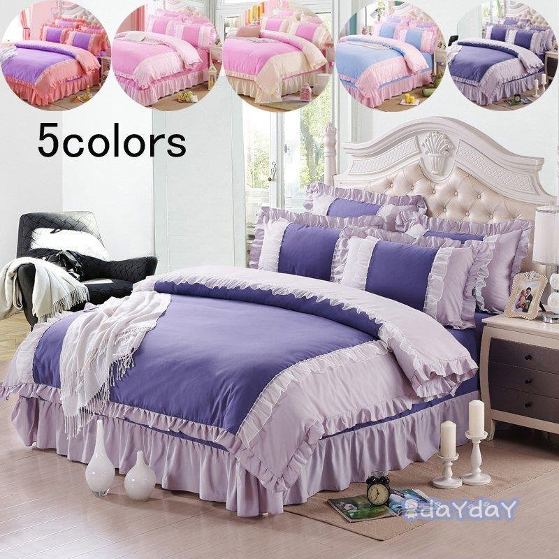 布団カバーセット 可愛い ベッド用品 韓国風 姫系 4点セット 寝具カバー シーツセット 四季通用 掛け布団カバー フラットシーツ 枕カバー 敷き布団カバー