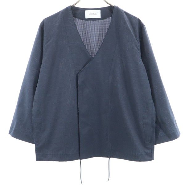未使用 日本製 カラーレス ジャケット S 濃紺 ノーカラー 作務衣型 メンズ