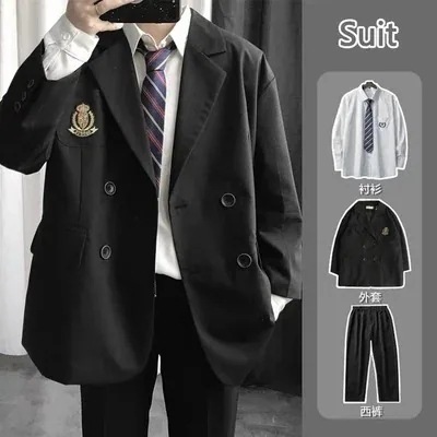 DK制服の小さいスーツの男性のスーツのカジュアルなジャケットのごろつきの格好の学生の学院の風のゆった