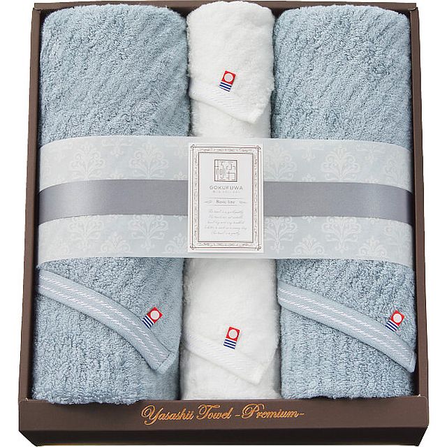 極ふわ やさしいたおる ベーシックライン ロングバス/フェイスタオルセット ライトブルー G-B