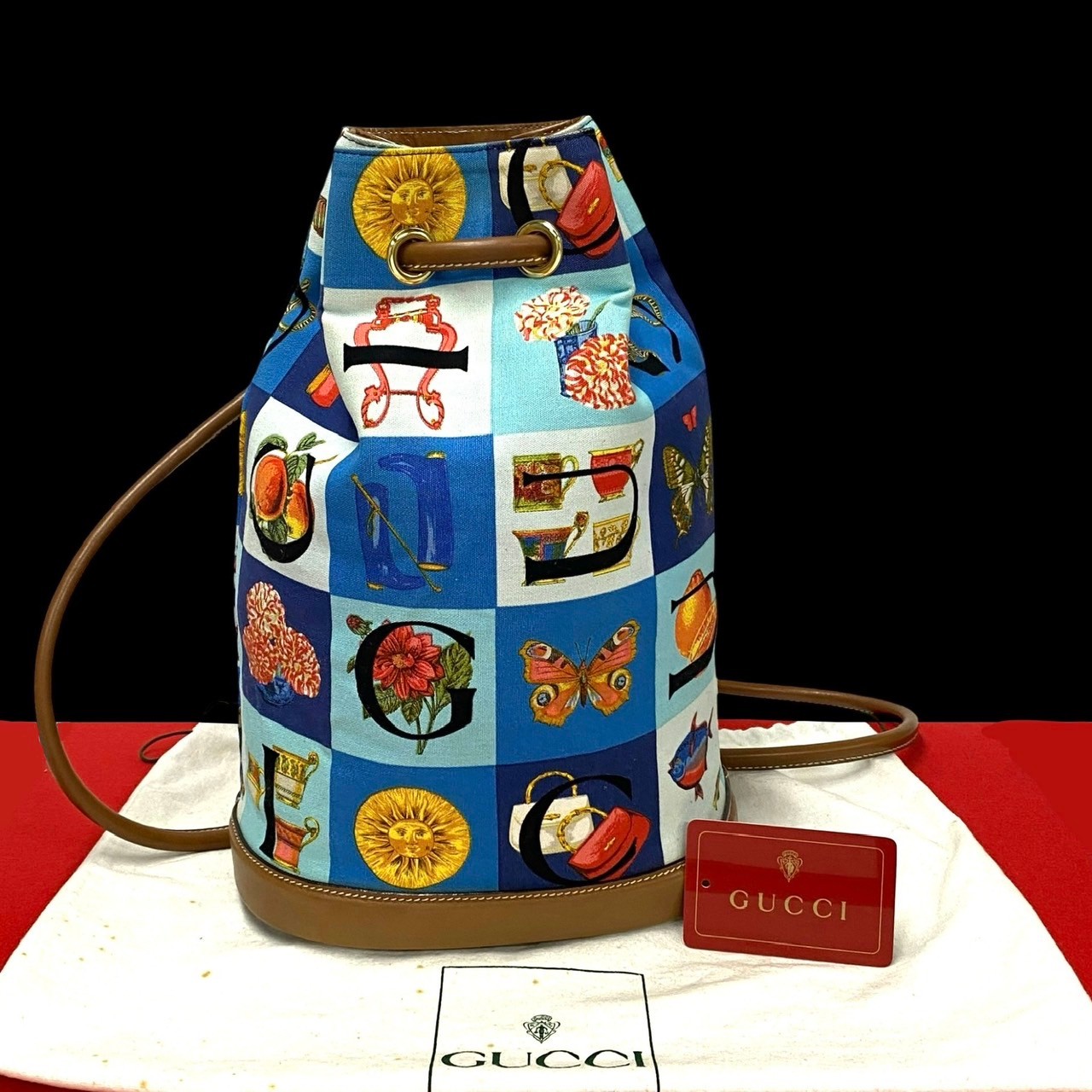 ヴィンテージ シモ 総柄リュックサック レザー キャンバス ブルー 243-5