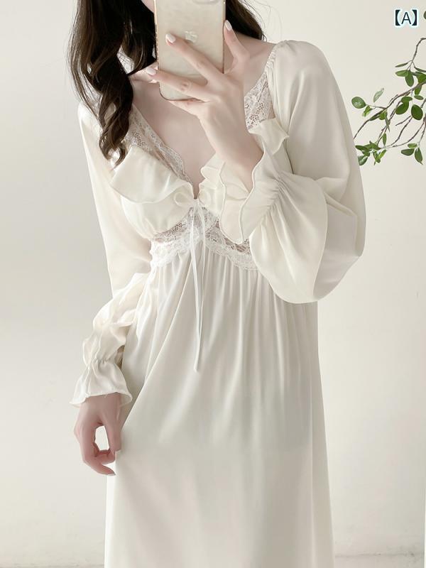 レディース　シャツ　レース 厚手 シルク ナイトドレス 女性 ロング セクシー レース 100 % 桑 春夏 秋 高級 シルクパジャマ