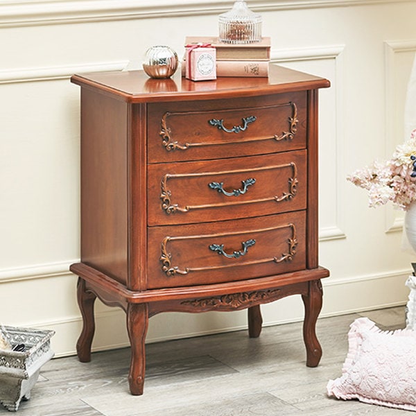 チェスト 3段 クラシック調 マホガニー前板 猫脚 幅52cm サイドチェスト リビング収納 天然木 木製 タンス リビングボード 収納 サイドボード ブラウン 茶色 シック 高級感 おしゃれ