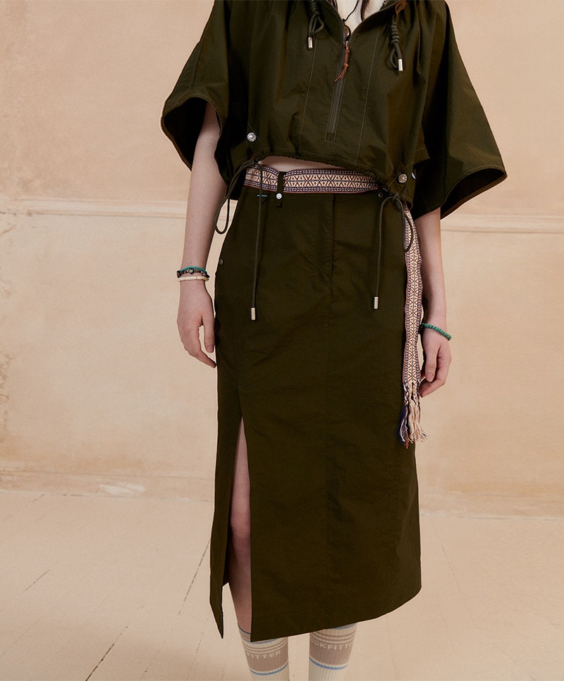 838 SLIT LONG SKIRT_WOMEN [DARK KHAKI]
