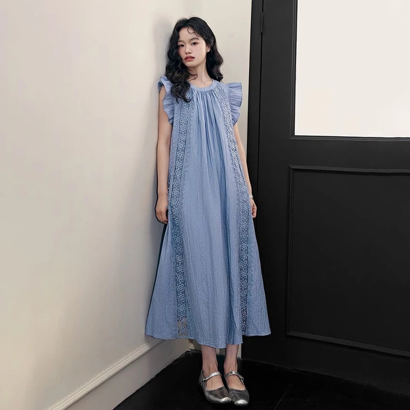 可愛いレースベストスカート2024夏新ゆるい袖なし怠惰風ロングワンピース30%制限