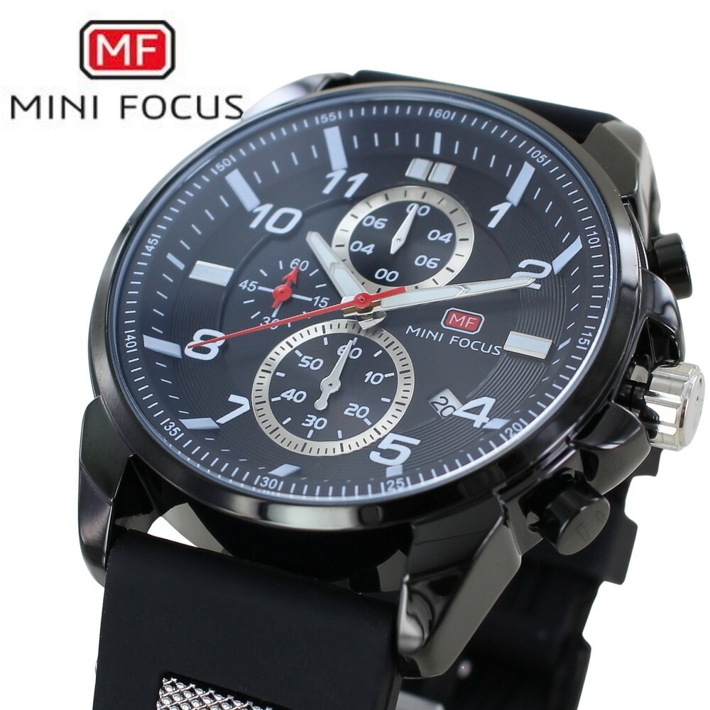 正規品 MINI FOCUS メンズ腕時計 クロノグラフ かっこいい 腕時計 手表 メンズ 父の日 クォーツ 日付表示 ラバーベルト ブラック 高級感 おしゃれ ビジネス 大人 カジュアル 誕生日 プ