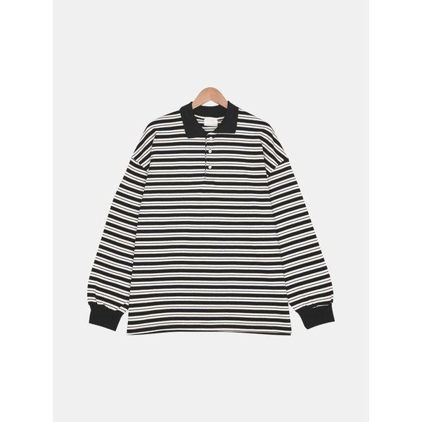 男性の変わりやすい季節のツートンカラーの薄いストライプの襟袖バルーン長袖TシャツSRAT144_P420861311