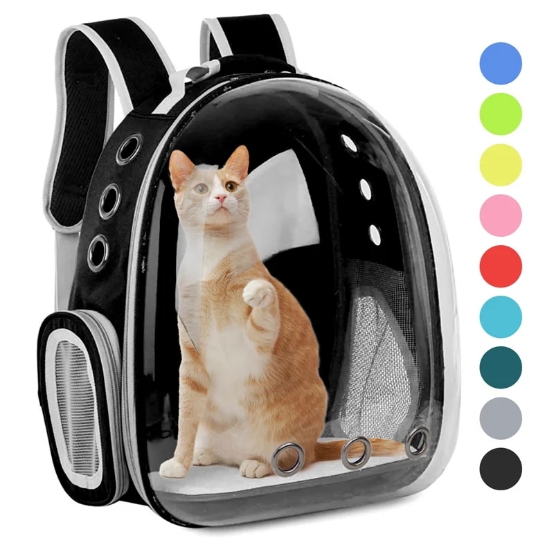 ペット用の猫と犬用のキャリングバッグ,ポータブルで通気性のあるダブルショルダーストラップ付きの通気性と防水性 Balck