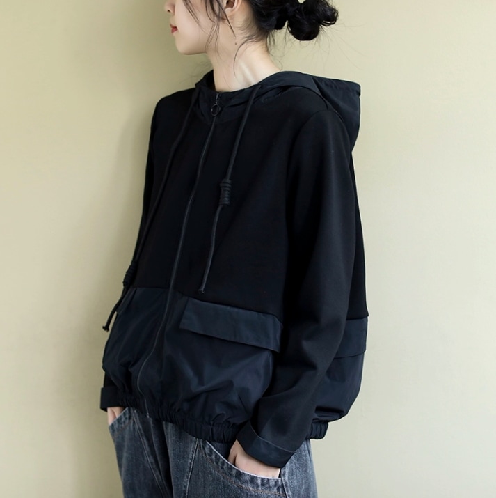 ウインドブレーカー アウター ブルゾン ジャケット ジャンパー 上着 袖あり 長袖 襟なし フード付き ファスナー ポケット 前開き お得 かわいい 大人可愛い カジュアル おしゃれ お洒落