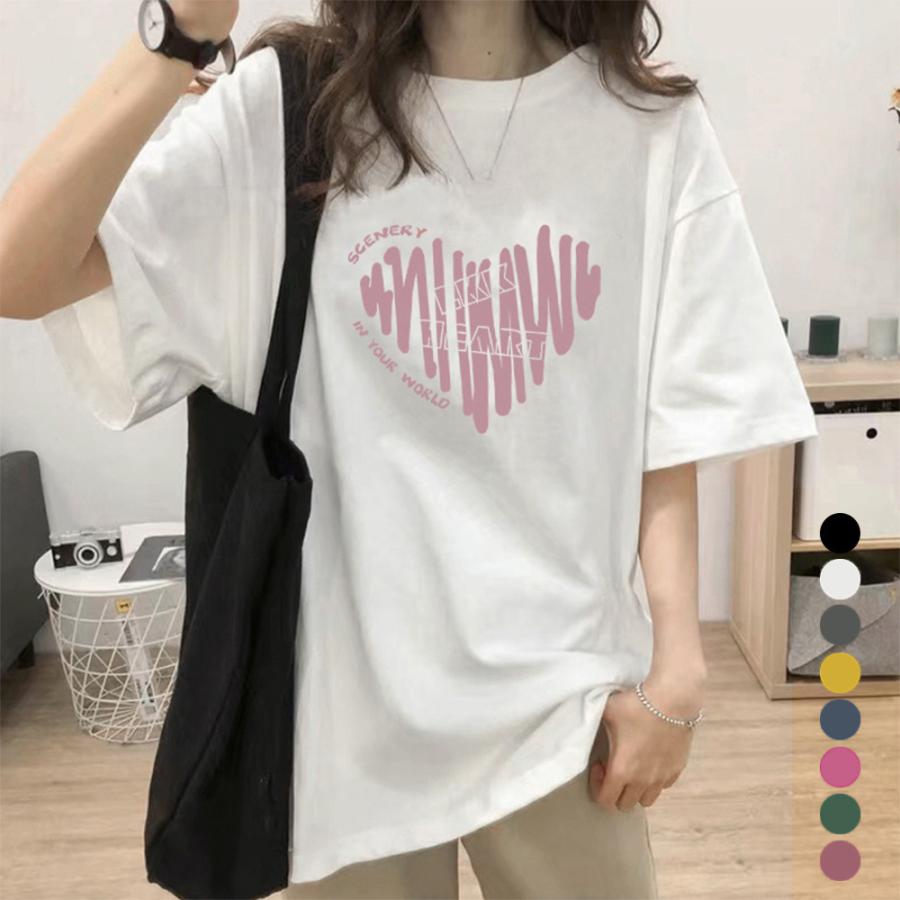 【超お得1つ買うと10個もらえる】[今日は安い-出荷が早い]Tシャツ レディース 夏 ロゴ クルーネック tシャツ 半袖 ゆったり プルオーバー 夏トップス
