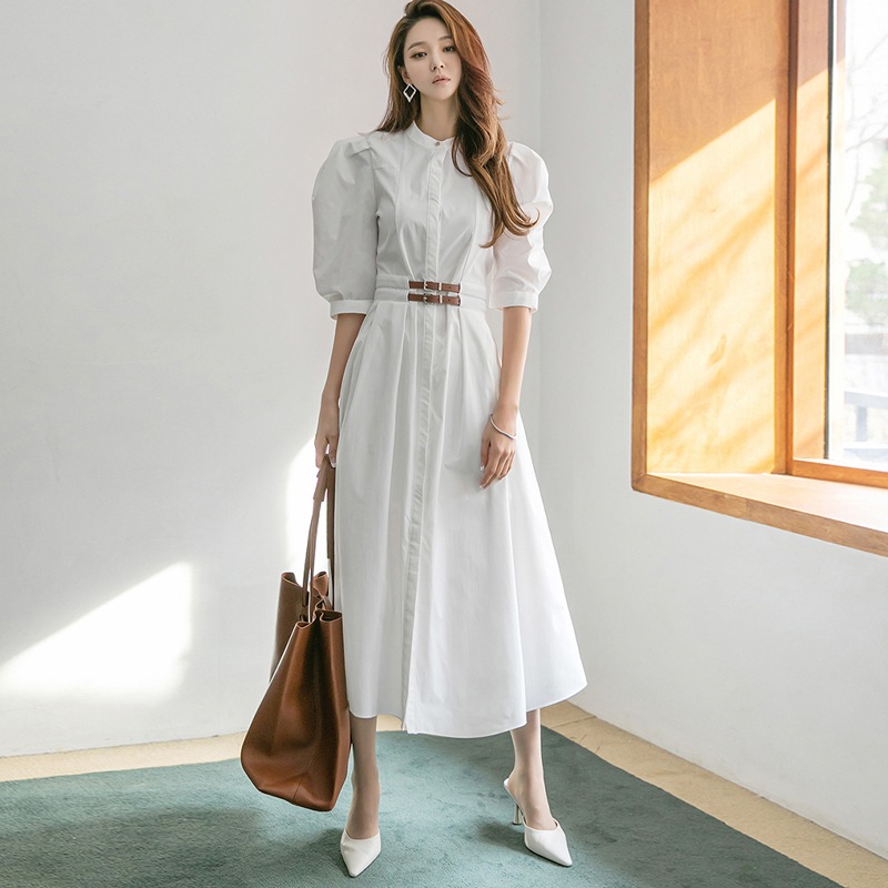 D4188 ベルテッド シャツ ワンピース