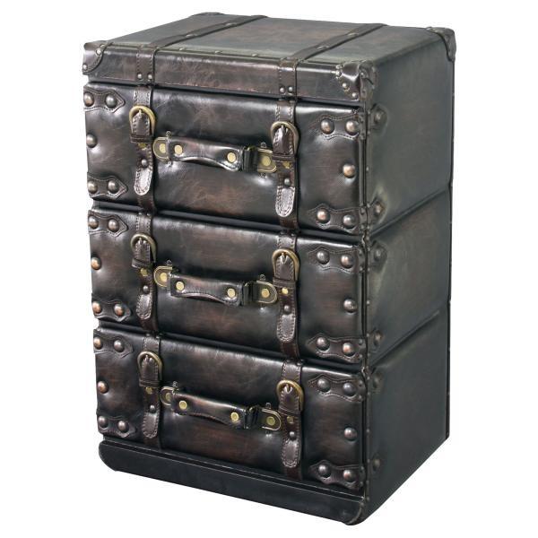 チェスト 木製 おしゃれ 3段 完成品 タンス 引き出し収納 収納家具 合皮 レザー アンティーク 安い 人気