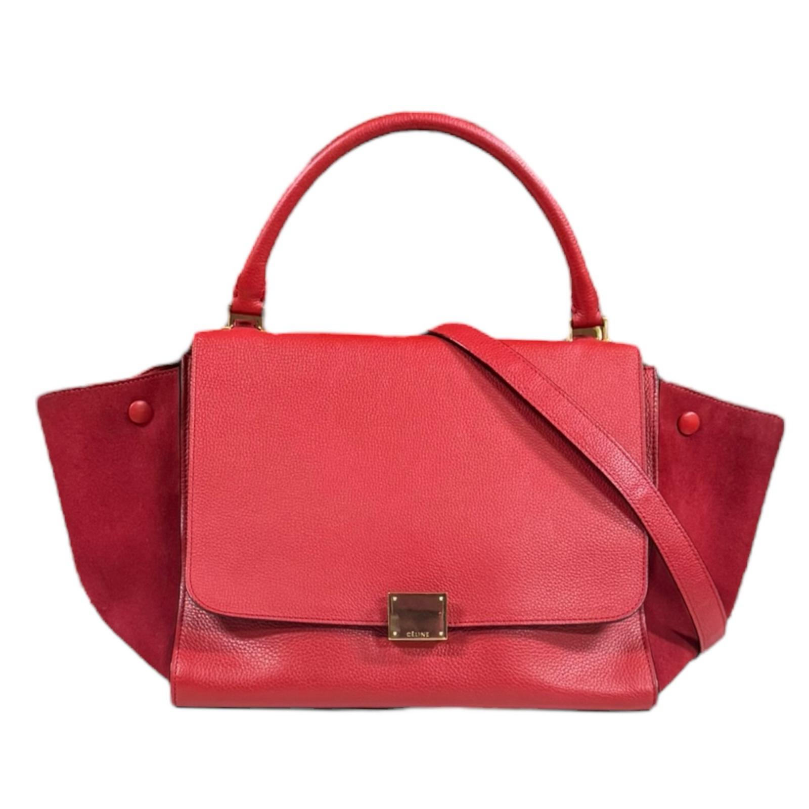 セリーヌ トラペーズ ショルダーバッグ レザー レッド CELINE 中古