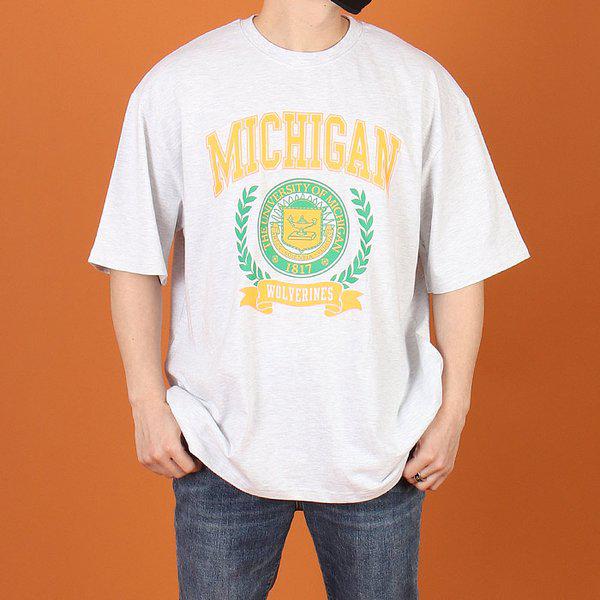 WBA メンズ ビッグサイズ オーバーフィット MICHIGAN 胸プリント 半袖Tシャツ