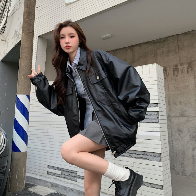 秋冬 流行り レトロ puライダースジャケット 高級感 韓国ファッション ゆったり 百掛け レザージャケット 着痩せ 流行り 秋アウター コート レディース30%までに制限