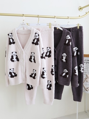 秋冬ふわふわハーフベルベット男女ル部屋着セットキャラクターパンダニットボタンカーディガンパジャマ