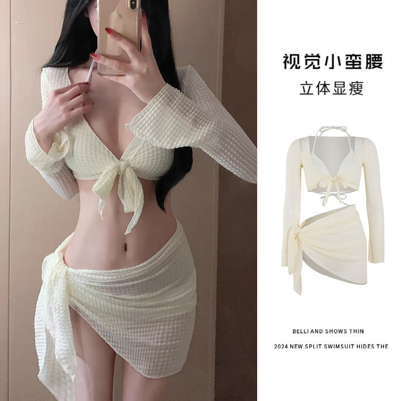 【1つ買うと10つ無料】ビキニ水着女性2025ハイエンドホワイトセクシーなスプリットスパスパイズスパの4ピースセット