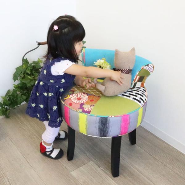 椅子 チェア スツール レトロ かわいい パッチワーク アンティーク いす イス ソファ 1人掛け 1点もの 座面高さ43cm