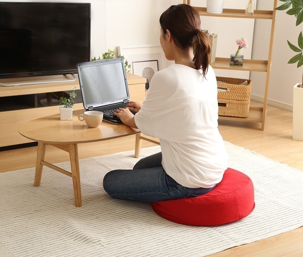 クッション 洗える 厚手 おしゃれ 座布団 低反発 かわいい カバーリング 洗濯 日本製 円形 丸形 直径48xH16cm