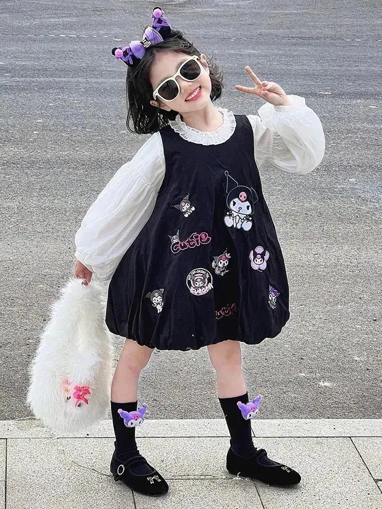 新品/無料宅配/3日出荷女の子の子供のワンピースの新型の洋気ののベストのスカートのスーツの漫画のサンリオの王女のスカートのlolita春