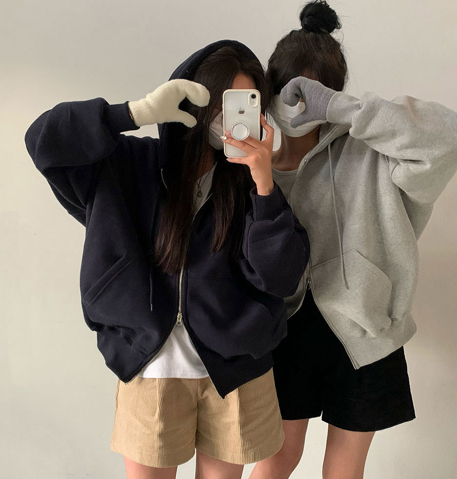 両起毛オーバージップパーカー レディース トップス 長袖 パーカー ジップ フード 起毛 オーバーサイズ ルーズ カジュアル シンプル お出かけ 着回し 秋 冬 STYL