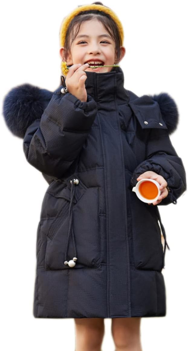 女の子 ダウンジャケット ガールズ ベンチコート ロング丈 ダウンコート ジッパー 大きいポケット ファー フード付き ジュニア ジップアップ トップス ダックダウン 保温 防寒 防風 秋冬 お姫様 12,608円