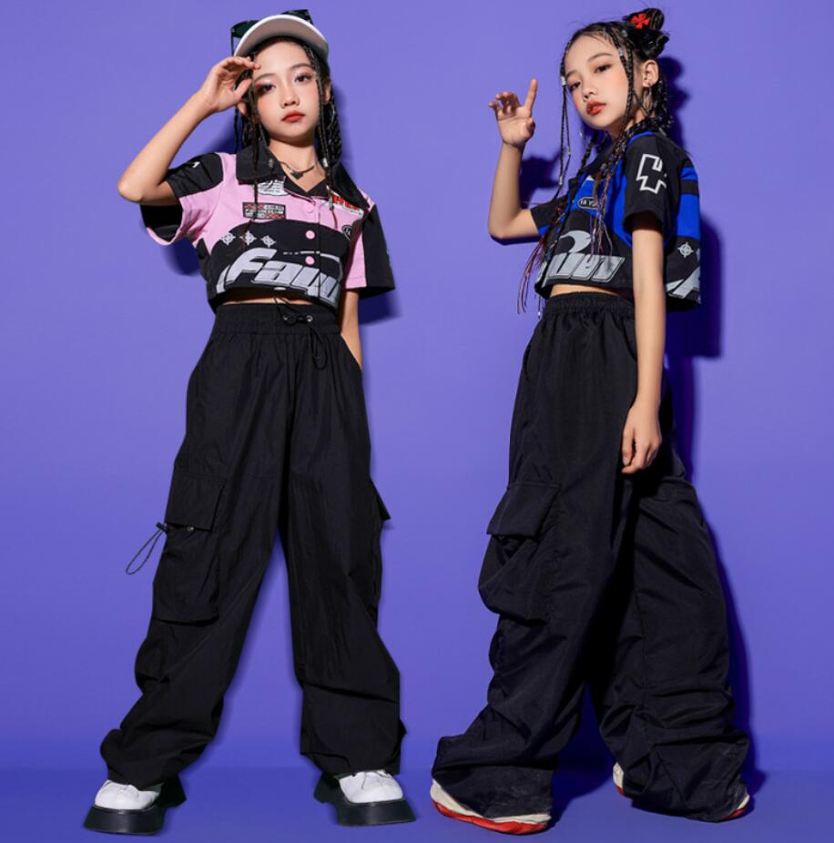 半袖Ｔシャツトップス 練習着 hiphop ヒップホップ チーム衣装 レッスンダンスウェア パンツ 応援団 おしゃれ団体服 長ズボン ストリート 女の子 キッズダンス衣装 イベント 2点セット 上下セ