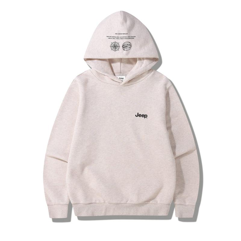 JQ3THU001 メランジベージュ 男女共用 ロゴ コンパス フード付きTシャツ
