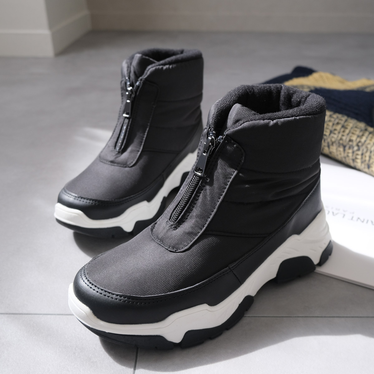 ジップスノーブーツスニーカーソールスノーブーツ レディース