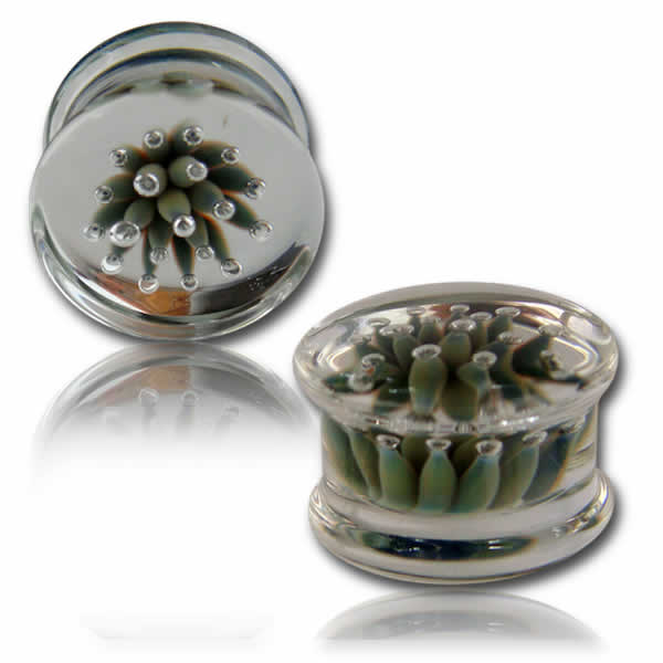 金属アレルギー対応 ボディピアス パイレックスガラスプラグ イソギンチャク 男性 女性 拡張 大きい