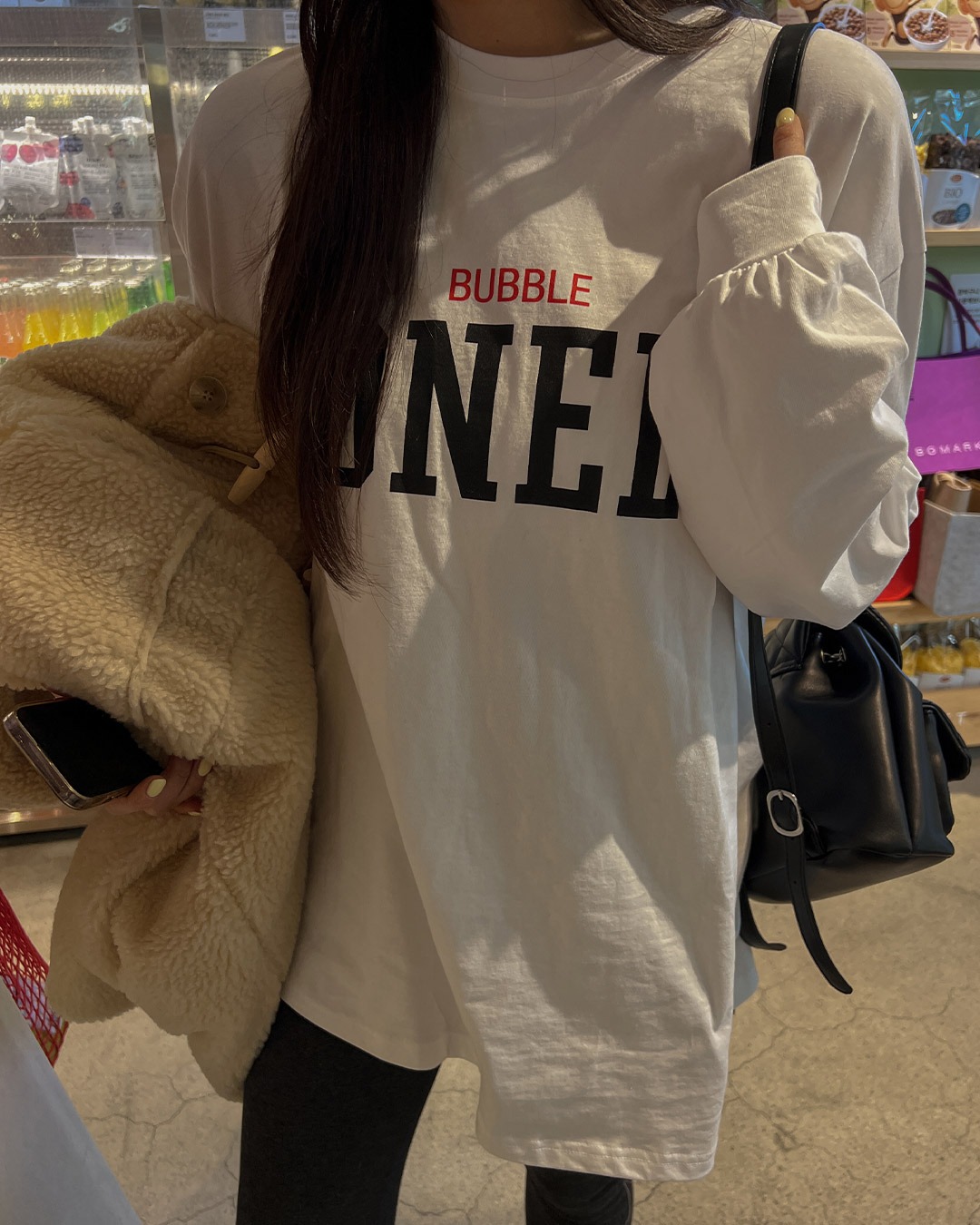 オーバーフィットプリント長袖Tシャツ韓国ファッション レディース