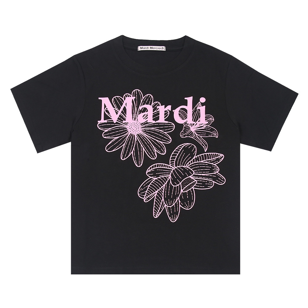 Tシャツ SLIM TSHIRT TRIPLE FLOWER BLACK PINK 半袖 レディース 韓国 ファッション アパレル