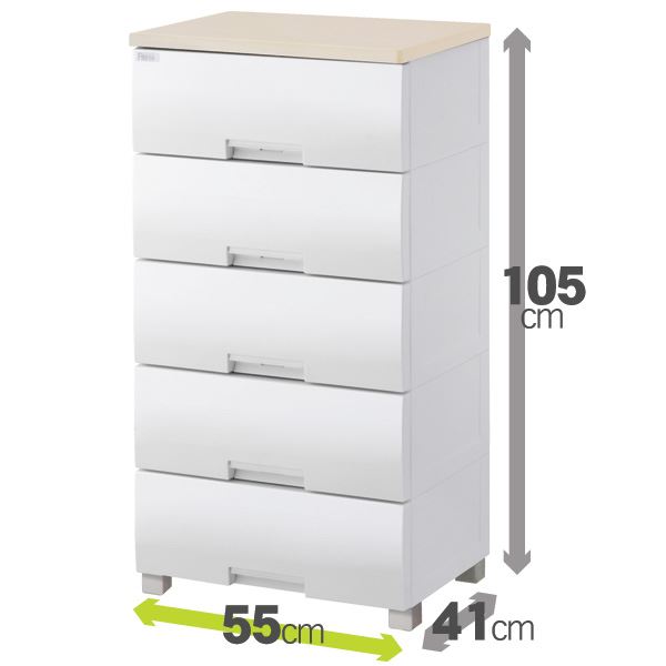 収納チェスト/収納ケース (5段/メープル) 幅55cm 『Fits フィッツプラス』 木製天板 ロック機能付き 日本製