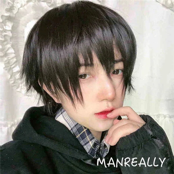 短髪 コスプレ 可愛い フルウィッグ かつら ナチュラル コスチューム 文化祭 メンズ 耐熱ウィッグ 男装 おしゃれ ショート イベント 黒 韓国風 ウィッグ 小顔効果 自然 学園祭 かっこいい