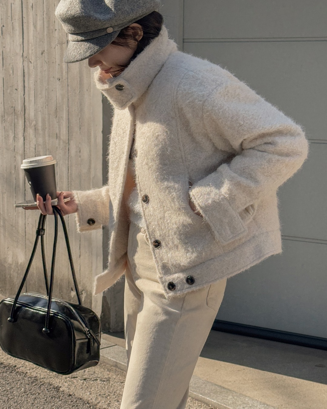 ボタン付きウールジャケット韓国ファッション レディース