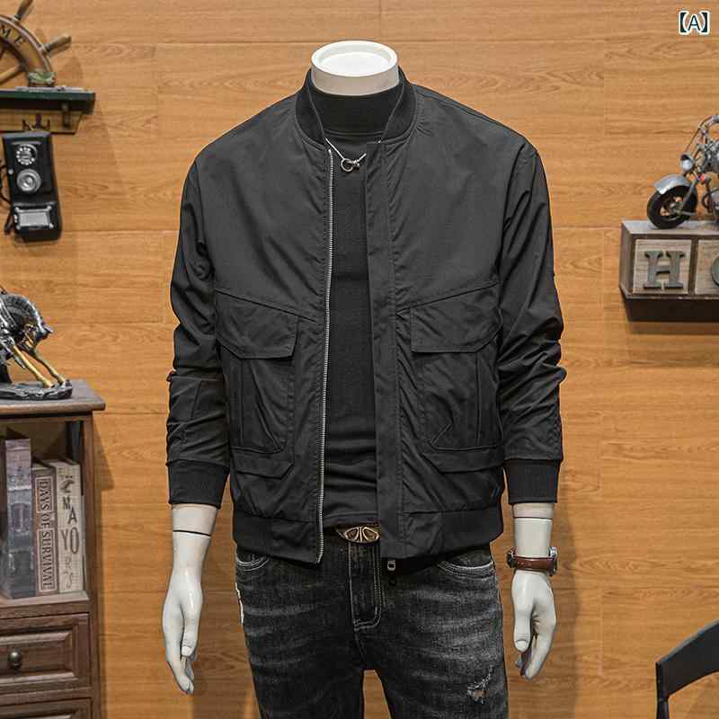 メンズ ファッション 春秋 ベースボール カラー ジャケット カジュアル シンプル トレンド 秋 トップス ジャケット
